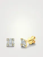 Mini 18K Gold Square Stacked Baguette Diamond Stud Earrings