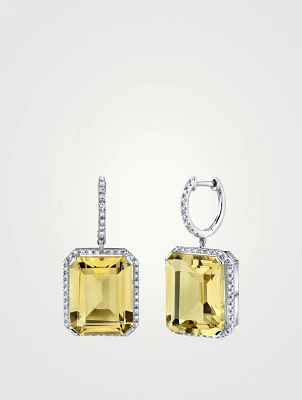 18K White Gold Yellow Topaz Portrait Earrings With Diamonds