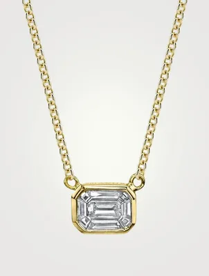 18K Gold Emerald-Cut Diamond Illusion Pendant Necklace
