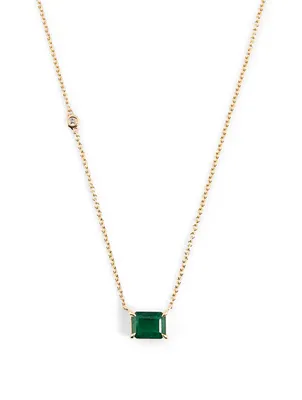 18K Gold Emerald Pendant Necklace With Diamond