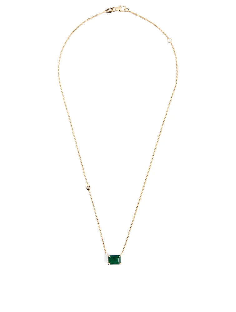 18K Gold Emerald Pendant Necklace With Diamond
