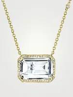 18K Gold White Topaz Portrait Pendant Necklace With Diamonds