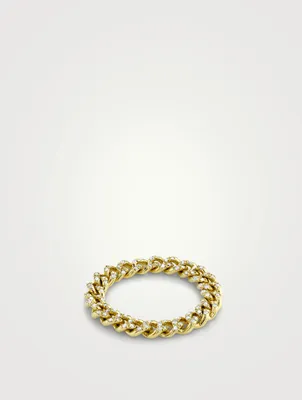 Baby Link 18K Gold Ring With Pavé Diamonds
