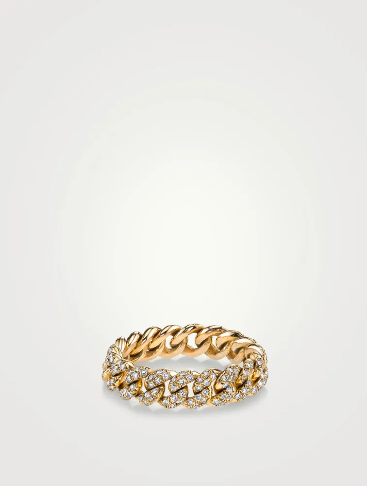 Mini Link 18K Gold Ring With Pavé Diamonds