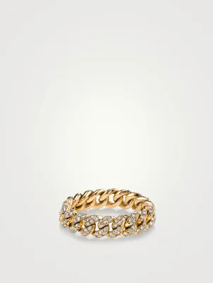 Mini Link 18K Gold Ring With Pavé Diamonds