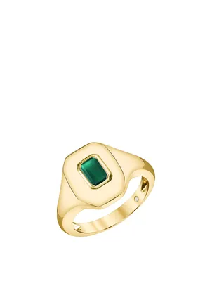 18K Gold Baguette Pinky Ring With Emerald