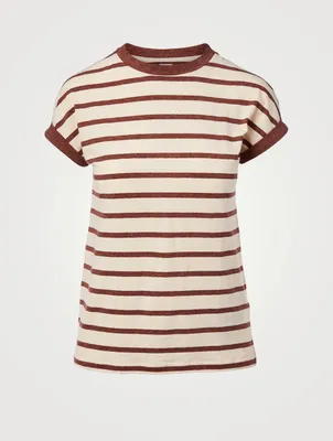 Cotton And Linen T-Shirt Striped Print