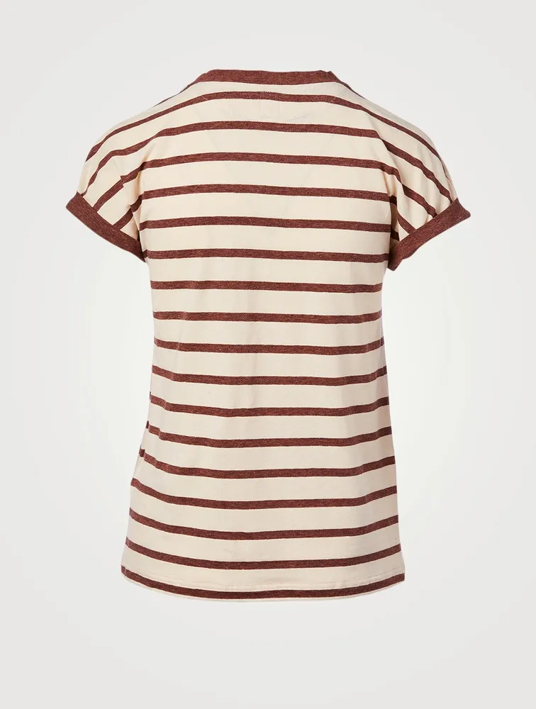 Cotton And Linen T-Shirt Striped Print