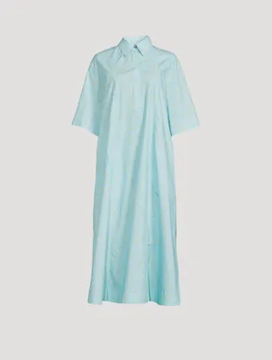 Cotton Poplin Short-Sleeve Long Dress