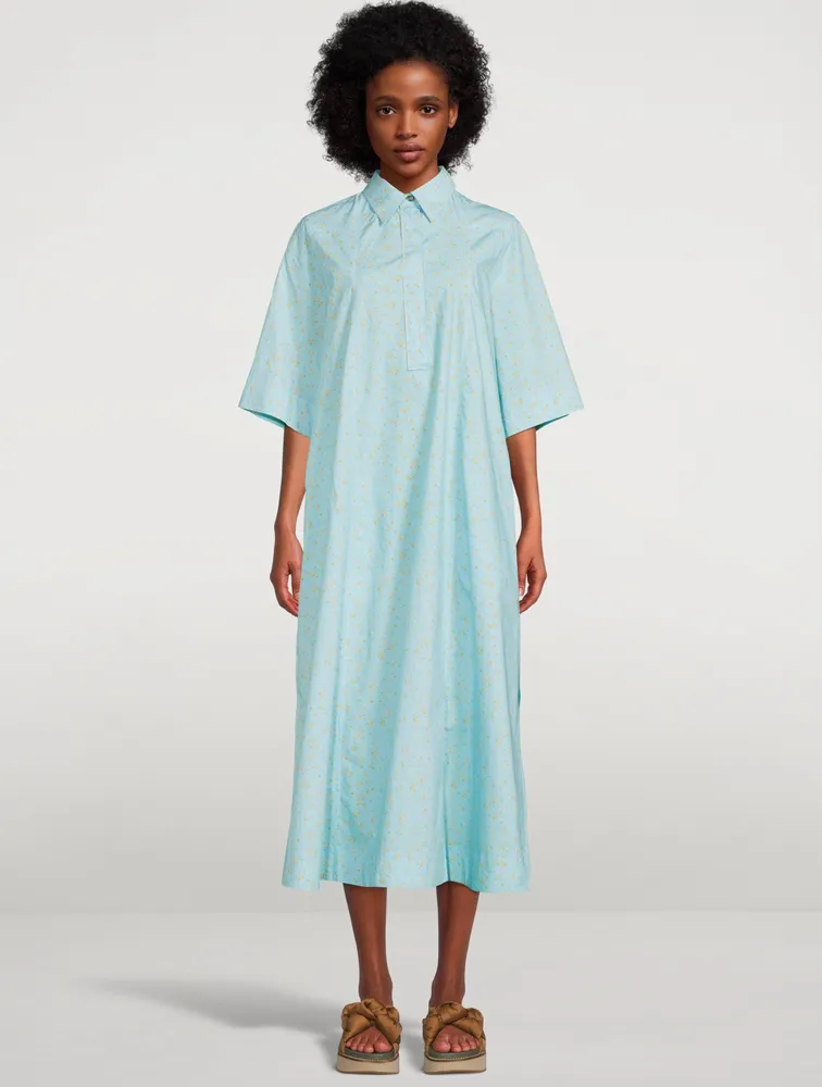 Cotton Poplin Short-Sleeve Long Dress