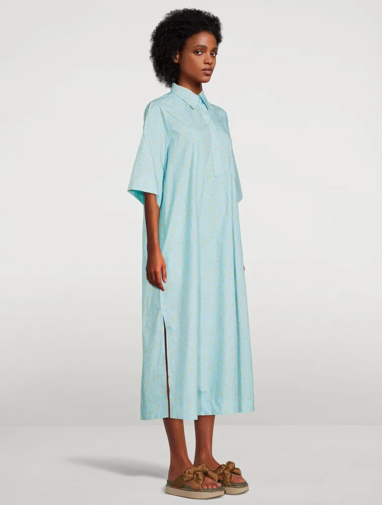 Cotton Poplin Short-Sleeve Long Dress