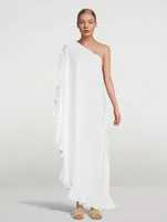 Lotus Linen One-Shoulder Maxi Dress