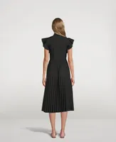 Pleated-Skirt Midi Shirt Dress