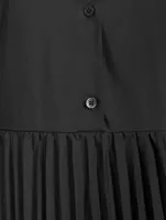 Pleated-Skirt Midi Shirt Dress