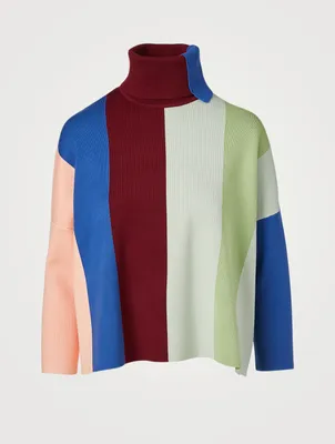 Block Stripe Turtleneck Sweater