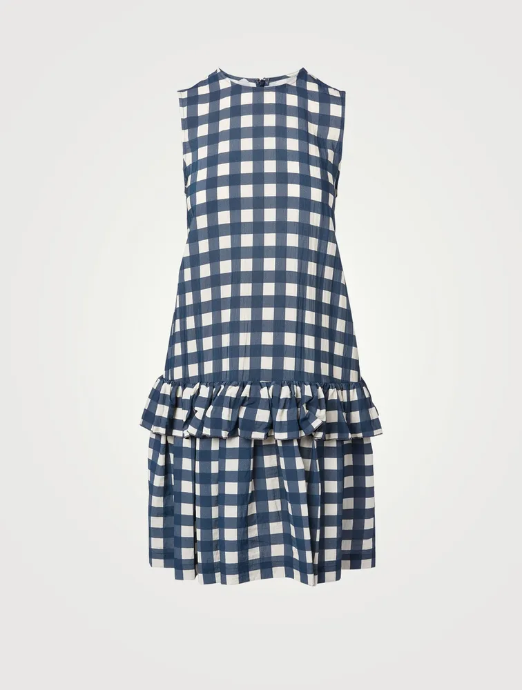 Sleeveless Flounce-Hem Dress Checked Print