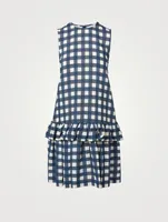 Sleeveless Flounce-Hem Dress Checked Print