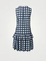 Sleeveless Flounce-Hem Dress Checked Print