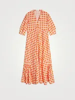 Bell-Sleeve Maxi Dress Gingham Print