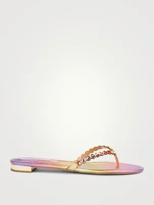 Tequila Crystal Metallic Leather Thong Sandals