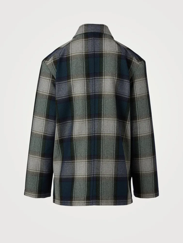 Wool-Blend Shirt Jacket Check Print