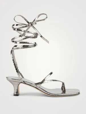 Betty Python-Embossed Leather Heeled Ankle-Tie Sandals