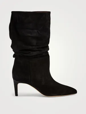 Slouchy Suede Heeled Mid-Calf Boots
