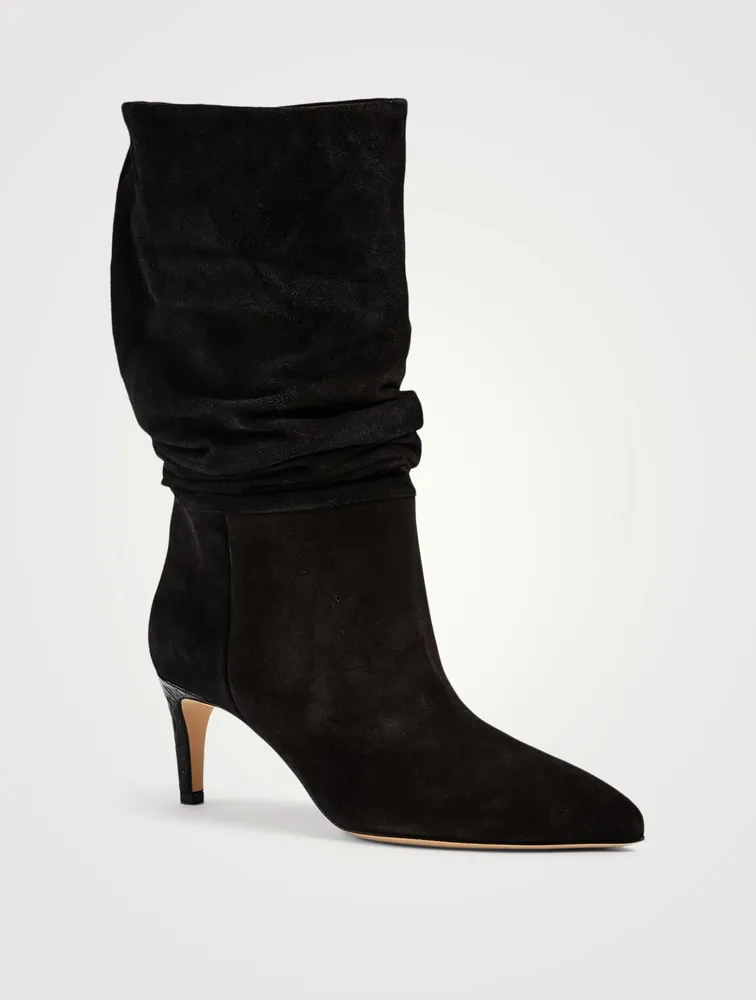 Slouchy Suede Heeled Mid-Calf Boots