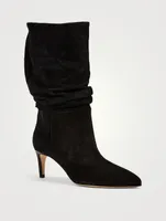 Slouchy Suede Heeled Mid-Calf Boots