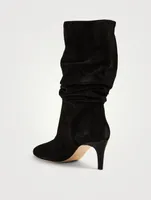 Slouchy Suede Heeled Mid-Calf Boots