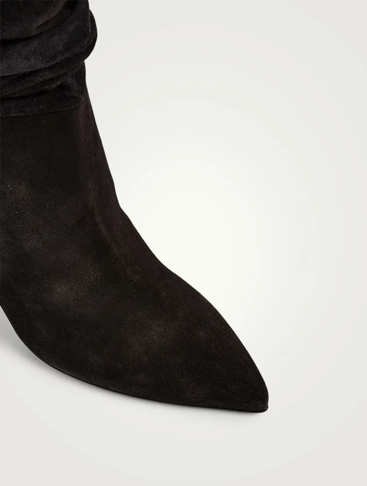Slouchy Suede Heeled Mid-Calf Boots