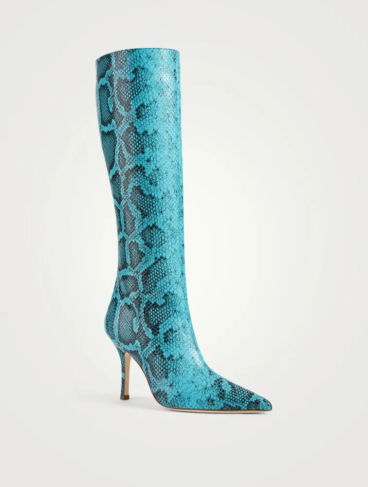 Mama Leather Heeled Knee-High Boots Python Print
