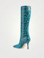 Mama Leather Heeled Knee-High Boots Python Print