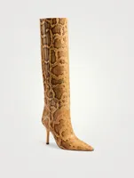 Mama Wide Leather Heeled Knee-High Boots Python Print