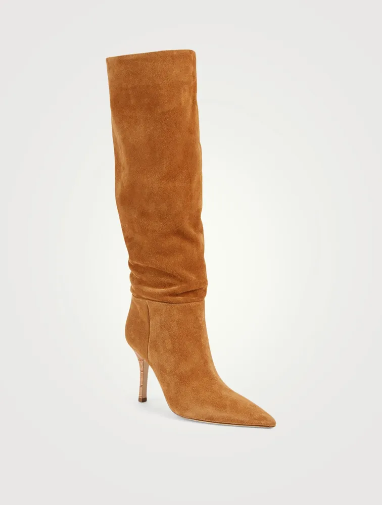 Mama Wide Slouchy Suede Heeled Knee-High Boots