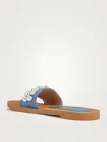 Goldie Denim Slide Sandals With Pearls