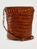 Croc-Embossed Leather Bucket Bag