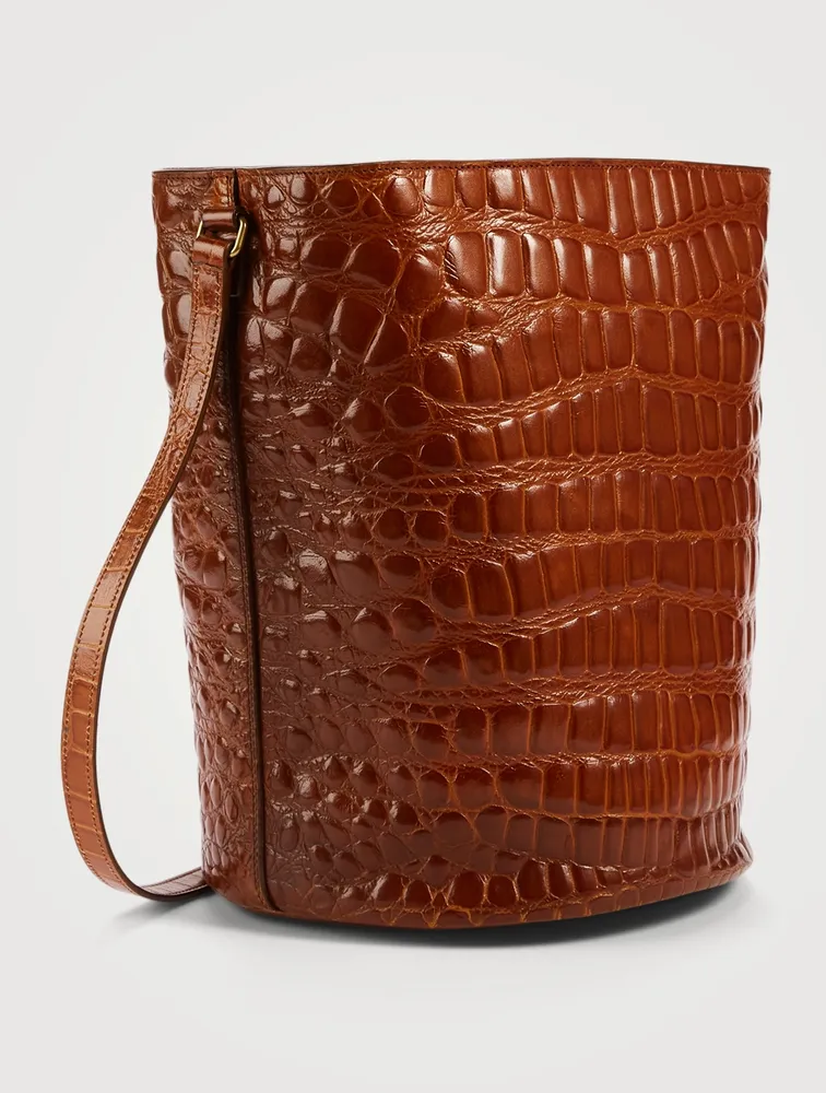 Croc-Embossed Leather Bucket Bag