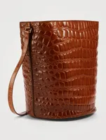 Croc-Embossed Leather Bucket Bag