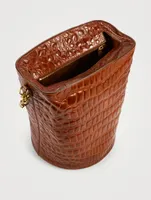 Croc-Embossed Leather Bucket Bag