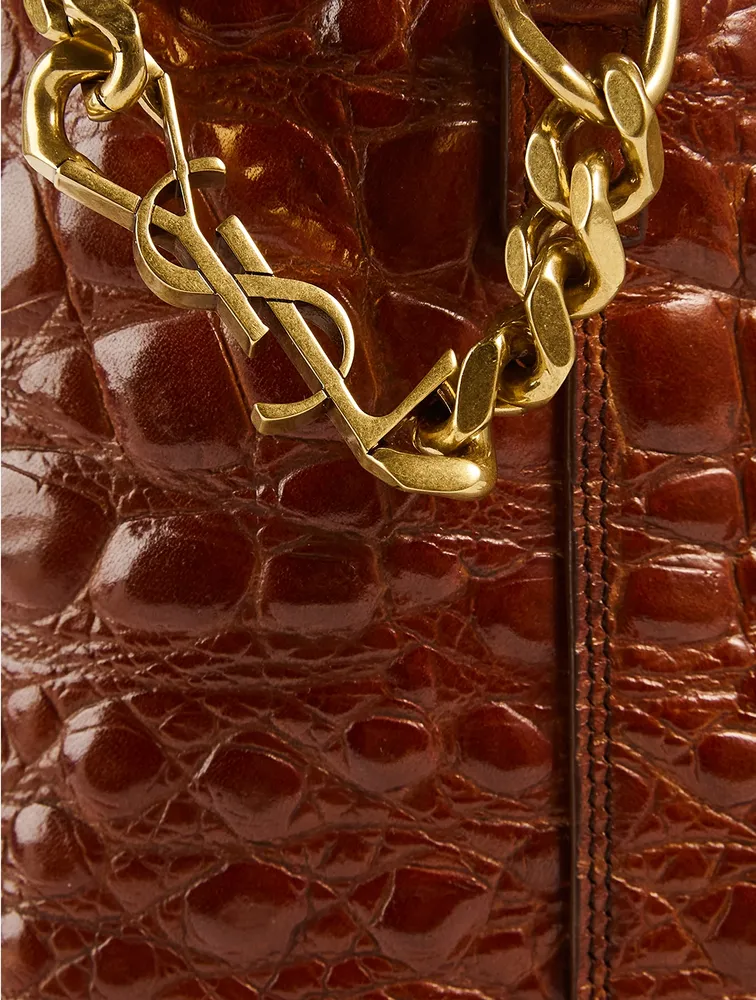 Croc-Embossed Leather Bucket Bag