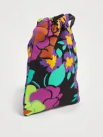 Satin Drawstring Chain Pouch In Floral Print