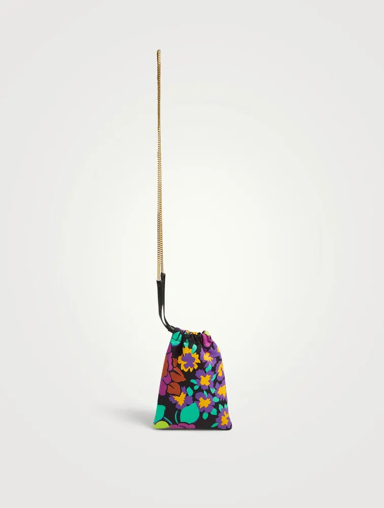 Satin Drawstring Chain Pouch In Floral Print