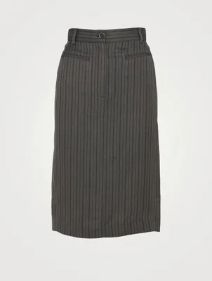 Linen-Blend Midi Skirt Striped Print