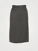 Linen-Blend Midi Skirt Striped Print
