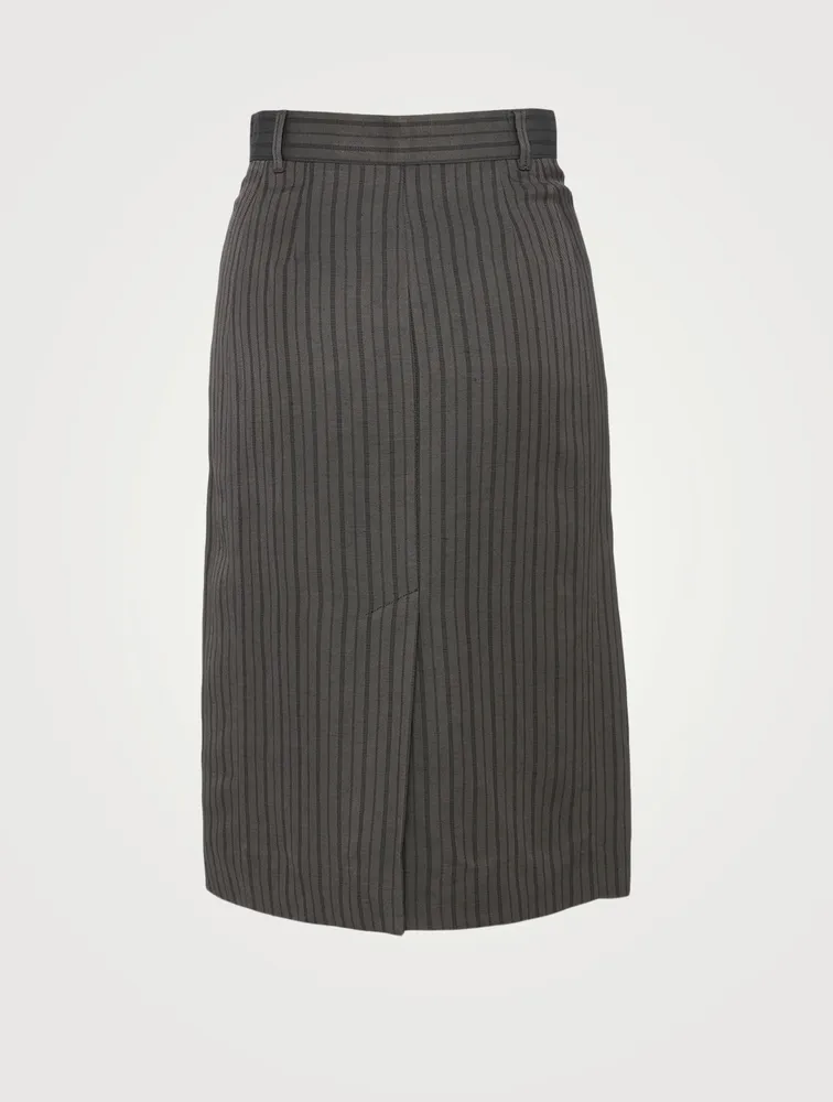 Linen-Blend Midi Skirt Striped Print