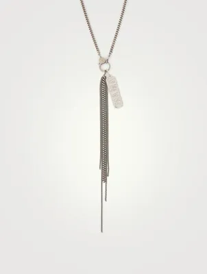 Silver Mama Dog Tag Fringe Necklace With Diamonds