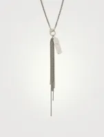 Silver Mama Dog Tag Fringe Necklace With Diamonds