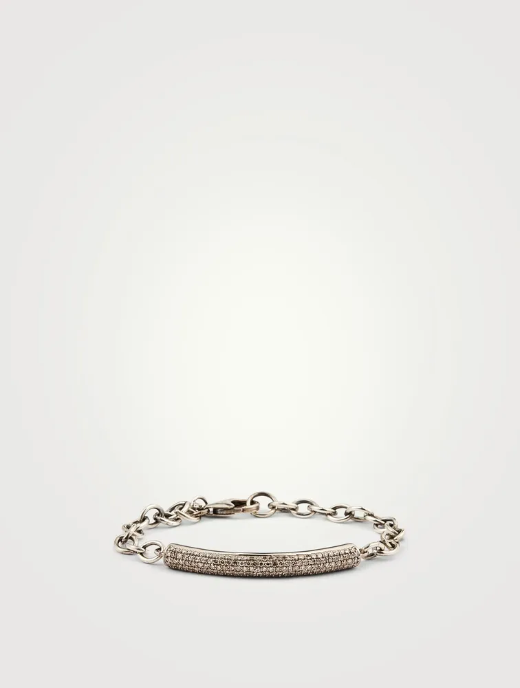 Silver Link Chain Bracelet With Diamonds