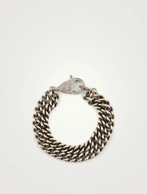 Silver Double Chain Bracelet With Diamonds